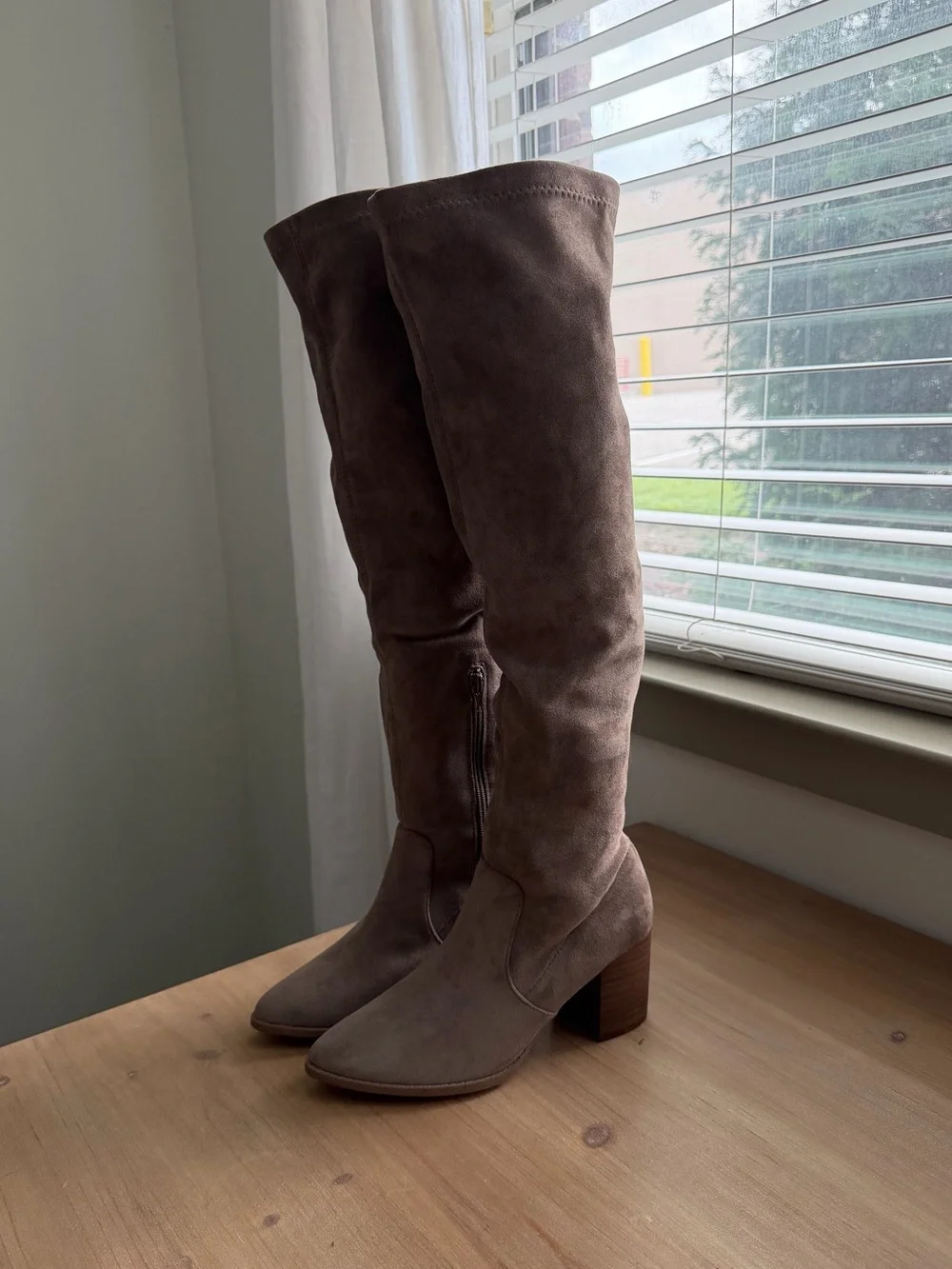 Altar'd State Taupe Suede Over-the-Knee Block Heel Boots